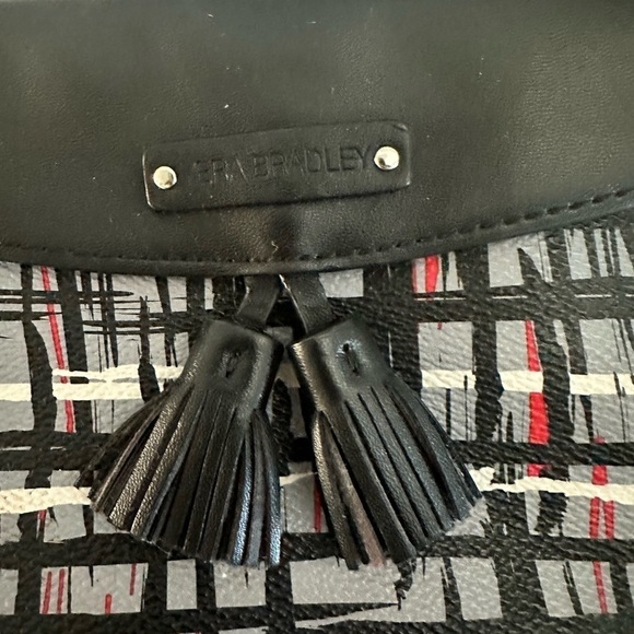 Vera Bradley Tassel Wristlet in Black/White/Red Art Plaid Vegan Leather - Picture 3 of 6